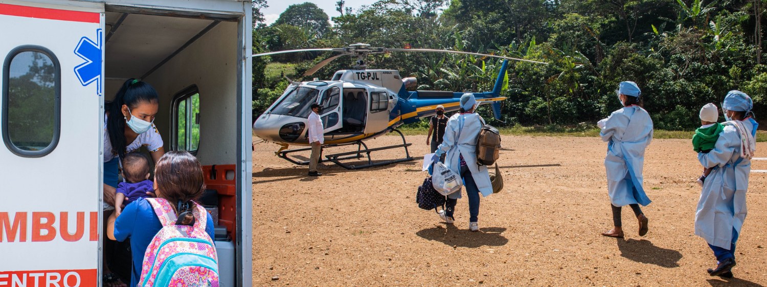 Savannah's Reach medical mission — ambulance transport and a helicopter airlift bringing care to children in a remote community